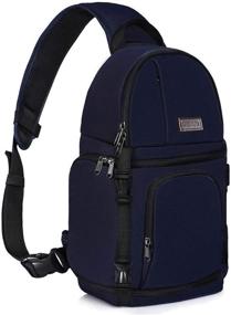 img 4 attached to 📸 MOSISO Camera Sling Bag with Tripod Holder, Shockproof Photography Camera Backpack for DSLR/SLR/Mirrorless Cameras. Removable Modular Inserts; Compatible with Canon, Nikon, Sony, Fuji. Navy Blue.