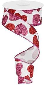 img 2 attached to 🎀 10 Yards of Glitter Hearts Wired Edge Ribbon in White, Red, and Pink - 1.5" Width