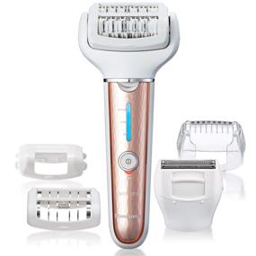 img 4 attached to 💆 Panasonic Cordless Shaver Epilator for Women with 5 Attachments - Gentle Wet/Dry Hair Removal for Legs, Underarms, Bikini, and Face - ESEL7AP, White (1 Count)