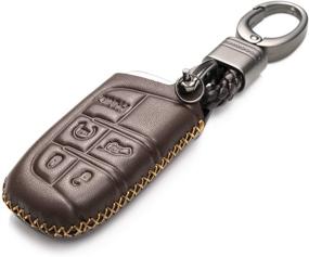 img 3 attached to 🔑 Vitodeco Brown Genuine Leather Keyless Remote Entry Fob Case Cover with Key Chain for Jeep, Dodge, Chrysler (5 Buttons)