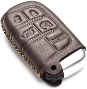 img 2 attached to 🔑 Vitodeco Brown Genuine Leather Keyless Remote Entry Fob Case Cover with Key Chain for Jeep, Dodge, Chrysler (5 Buttons)