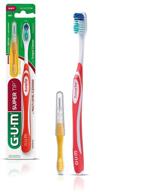 🪥 gum super tip toothbrush, compact head &amp; soft bristles, bonus proxabrush go-betweens, (6 pack) logo