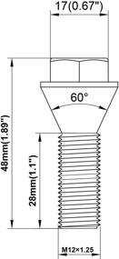 img 3 attached to 🔩 KSP болты для колес M12X1,25 гайки колесные - упаковка 20 шт., длина стержня 28 мм, угловое седло 60 градусов - подходит для J-E-E-P Renegade, Compass, Cherokee и других