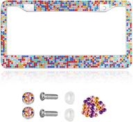 colorful crystal premium stainless steel bling license plate frame for women logo