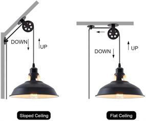 img 2 attached to 🏭 Versatile Industrial Pulley Pendant Lamp Set - 2 Pack Vintage Hanging Lights with 16.4ft Cord and On/Off Switch - Ideal for Pool Tables, Houseplants, Kitchen Islands, and Sinks - Black