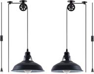 🏭 versatile industrial pulley pendant lamp set - 2 pack vintage hanging lights with 16.4ft cord and on/off switch - ideal for pool tables, houseplants, kitchen islands, and sinks - black логотип