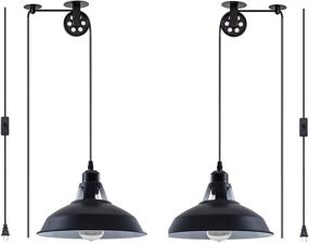 img 3 attached to 🏭 Versatile Industrial Pulley Pendant Lamp Set - 2 Pack Vintage Hanging Lights with 16.4ft Cord and On/Off Switch - Ideal for Pool Tables, Houseplants, Kitchen Islands, and Sinks - Black