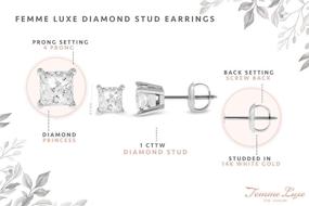 img 2 attached to 💎 Femme Luxe 1.00 Carat Princess Cut Stud Earrings: Natural Conflict-Free Diamonds in 14K White Gold, Screw Backs, Gift-Ready Box