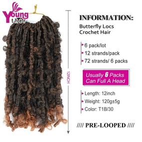 img 3 attached to 🦋 Fluffy Butterfly Locs Crochet Hair: Distressed, Pre-Looped 12 Inch Faux Locs - 6 Packs, T30