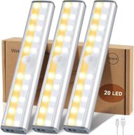 🔦 zhenren motion sensor under closet light – rechargeable 20-led cabinet light, dimmable wireless night safe light bar for stairs, wardrobe, kitchen, hallway, counter, bedroom – pack of 3 логотип