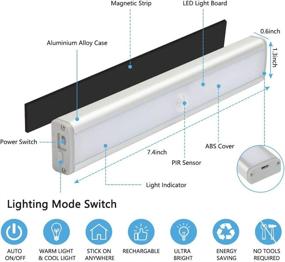 img 1 attached to 🔦 ZHENREN Motion Sensor Under Closet Light – Rechargeable 20-LED Cabinet Light, Dimmable Wireless Night Safe Light Bar for Stairs, Wardrobe, Kitchen, Hallway, Counter, Bedroom – Pack of 3