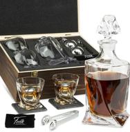 🥃 premium whiskey stones gift set - whiskey decanter, 2 twisted whiskey glasses, 2 extra-large stainless steel whisky balls, 2 coasters, special tongs & freezer pouch in elegant pinewood box logo