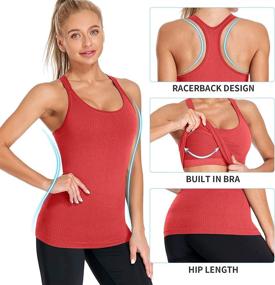 img 2 attached to 👚 ATTRACO Women's Ribbed Workout Tank Tops with Built-in Bra, Tight Racerback Scoop Neck Athletic Top