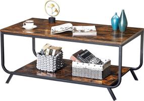 img 3 attached to 🏞️ WOHOMO Industrial Coffee Table with 2 Tier Storage Shelf - Rustic Brown, Modern Style for Living Room Décor