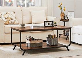 img 2 attached to 🏞️ WOHOMO Industrial Coffee Table with 2 Tier Storage Shelf - Rustic Brown, Modern Style for Living Room Décor