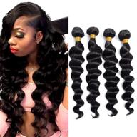 premium brazilian loose wave virgin human hair bundles - natural black color (12 14 16 18) for gorgeous loose deep wave hairstyles logo