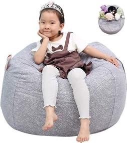 img 4 attached to 🧸 Stuffed Animal Storage Bean Bag Chair Cover: Extra Large Cotton Canvas, Grey/Marblings - Perfect Toy Storage Solution for Kids, Toddlers, and Teens!