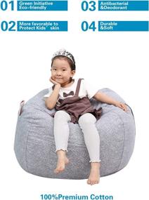 img 2 attached to 🧸 Stuffed Animal Storage Bean Bag Chair Cover: Extra Large Cotton Canvas, Grey/Marblings - Perfect Toy Storage Solution for Kids, Toddlers, and Teens!