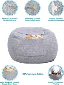 img 1 attached to 🧸 Stuffed Animal Storage Bean Bag Chair Cover: Extra Large Cotton Canvas, Grey/Marblings - Perfect Toy Storage Solution for Kids, Toddlers, and Teens!