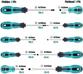 img 3 attached to HXSNEW Набор магнитных отверток 10 штук - Включает 5 отверток Phillips и 5 отверток с плоской головкой - Антискользящая рукоятка для улучшения дома, ремесел и ремонтов (зеленый)