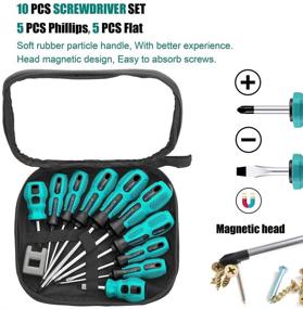 img 1 attached to HXSNEW Набор магнитных отверток 10 штук - Включает 5 отверток Phillips и 5 отверток с плоской головкой - Антискользящая рукоятка для улучшения дома, ремесел и ремонтов (зеленый)
