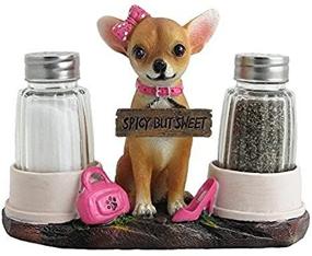 img 4 attached to 🐾 Charming Pink Chihuahua Salt and Pepper Shaker Set with Figurine Holder - Ideal for Southwestern Kitchen Decor and Gifts