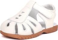 👑 femizee genuine leather soft closed toe princess flat shoes: stylish summer sandals for toddler/little kid logo