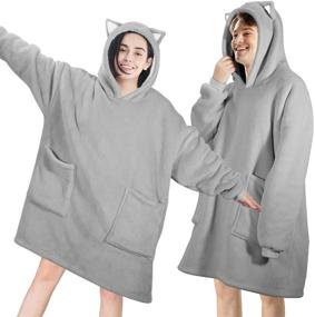 img 2 attached to 🧥 FBSPORT Oversized Wearable Blanket Hoodie for Women Men Adults Teens, Super Soft Warm Flannel & Sherpa Sweatshirt Blanket with Pocket, Gray