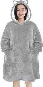 img 4 attached to 🧥 FBSPORT Oversized Wearable Blanket Hoodie for Women Men Adults Teens, Super Soft Warm Flannel & Sherpa Sweatshirt Blanket with Pocket, Gray