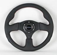 🏎️ nrg racing steering wheel - 320mm (12.60 inches) - black leather / black spokes with red stitching - part # st-012r logo