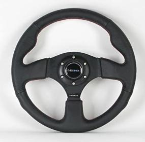 img 4 attached to 🏎️ NRG Racing Steering Wheel - 320mm (12.60 inches) - Black Leather / Black Spokes with Red Stitching - Part # ST-012R