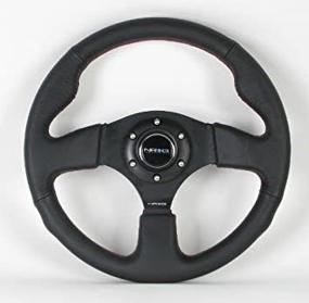 img 3 attached to 🏎️ NRG Racing Steering Wheel - 320mm (12.60 inches) - Black Leather / Black Spokes with Red Stitching - Part # ST-012R