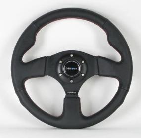 img 1 attached to 🏎️ NRG Racing Steering Wheel - 320mm (12.60 inches) - Black Leather / Black Spokes with Red Stitching - Part # ST-012R