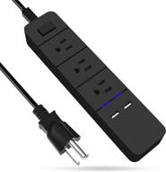 черная настольная полоса питания с usb, 3 розетками и 2 портами быстрой зарядки - идеально подходит для использования в отелях, дома и офисе логотип