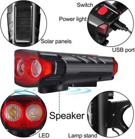 img 3 attached to 🚲 Solar Powered Bike Light Front and Rear, Rechargeable, 6 Modes, 120db Bicycle Horn, 800 Lumens, Waterproof Headlight with 5 Modes, USB Chargeable Power