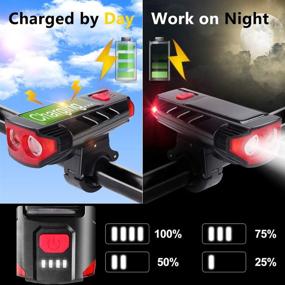 img 1 attached to 🚲 Solar Powered Bike Light Front and Rear, Rechargeable, 6 Modes, 120db Bicycle Horn, 800 Lumens, Waterproof Headlight with 5 Modes, USB Chargeable Power