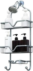 img 4 attached to 🚿 LUCALDA Aluminum Shower Caddy Hanging Organizer - Over the Head Rack with Soap Shelf and Hooks - Gray, 25.2" x 10.6" x 4.3