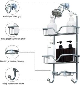 img 2 attached to 🚿 LUCALDA Aluminum Shower Caddy Hanging Organizer - Over the Head Rack with Soap Shelf and Hooks - Gray, 25.2" x 10.6" x 4.3