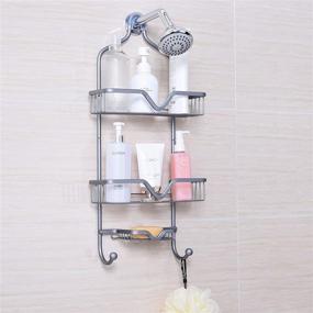 img 3 attached to 🚿 LUCALDA Aluminum Shower Caddy Hanging Organizer - Over the Head Rack with Soap Shelf and Hooks - Gray, 25.2" x 10.6" x 4.3