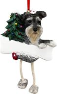 🎨 hand painted gray and white schnauzer ornament with unique 'dangling legs', perfect for personalization - christmas ornament логотип