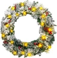 🎄 flocked 24-inch christmas wreath with led lights - ideal for front door, windows, living room, indoors, and outdoors - festive christmas decorations логотип