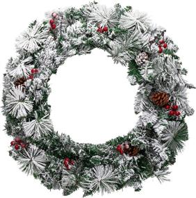 img 3 attached to 🎄 Flocked 24-Inch Christmas Wreath with LED Lights - Ideal for Front Door, Windows, Living Room, Indoors, and Outdoors - Festive Christmas Decorations