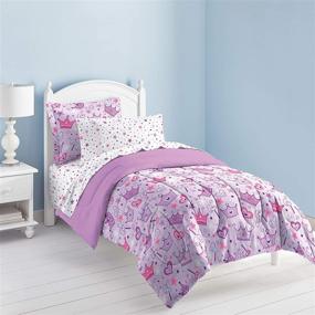 img 4 attached to Dream Factory Kids 5-Piece Complete Set Easy-Care Ultra Plush Comforter Bedding, Twin, Multi-Colored Princess Hearts and Crowns in Purple