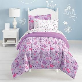 img 3 attached to Dream Factory Kids 5-Piece Complete Set Easy-Care Ultra Plush Comforter Bedding, Twin, Multi-Colored Princess Hearts and Crowns in Purple