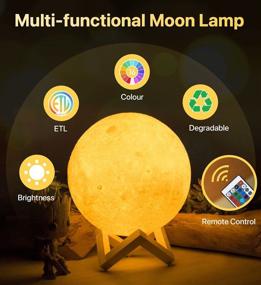 img 3 attached to 🌕 Moon Lamp, 3D Printed LED Night Light Moon Light with Stand & Remote Control, Adjustable Warm & Cool Tones, Dimmable & Time Setting, USB Rechargeable for Kids and Loved Ones, Ideal Birthday Day Gift (5.9in, 16 Colors)