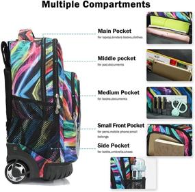 img 2 attached to 🌈 Colorful Lightning Rolling Backpack with Wheels