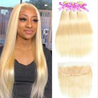 💁 mydiva 613 blonde human hair bundle deal brazilian straight hair with lace frontal 100% virgin hair (14 16 18+12, bundle with frontal) logo