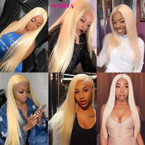 img 1 attached to 💁 MYDIVA 613 Blonde Human Hair Bundle Deal Brazilian Straight Hair with Lace Frontal 100% Virgin Hair (14 16 18+12, Bundle with Frontal)