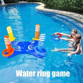 img 1 attached to Надувное кольцо для игры в метание с 6 кольцами JOZON - Плавающее кольцо для бассейна для многопользовательской летней пляжной игры в бассейне для семьи на открытом воздухе и в помещении.