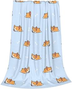 img 3 attached to 🐶 Blue Soft Throw Blanket - FeHuew Cartoon Cute Sleep Corgi, 40x50 inch Lightweight Warm Flannel Fleece Blanket for Couch, Bed, Sofa, Travel, Camping - Ideal for Kids and Adults